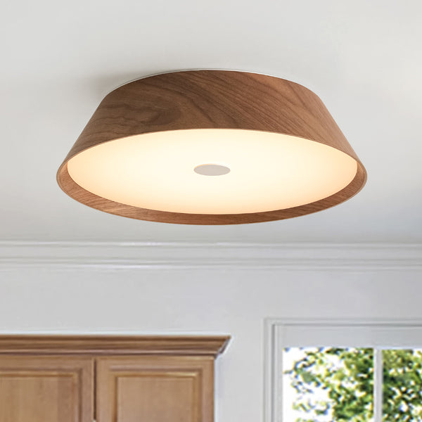 Scandinavian Conical Cake-Shaped Wood Dimmable LED Flush Mount