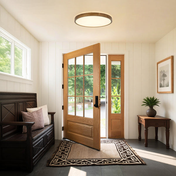 Scandinavian Round Wood Dimmable LED Flush Mount