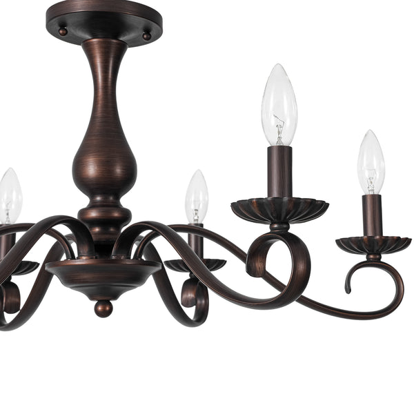 French Country 6-Light Rubbed Bronze Candle-style Semi-flush Chandelier
