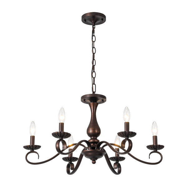 French Country 6-Light Rubbed Bronze Candle-style Semi-flush Chandelier