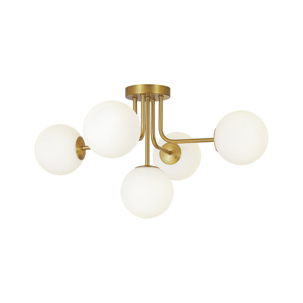 Unique 5-Light Milk Glass Sputnik Semi-Flush Mount