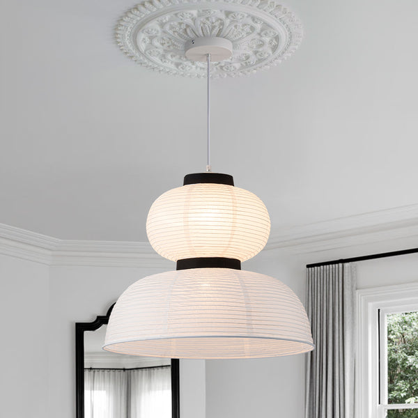 White 1-Light Cotton Paper Shade Lantern Pendant