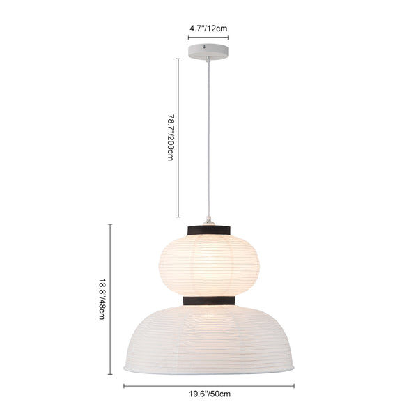 White 1-Light Cotton Paper Shade Lantern Pendant