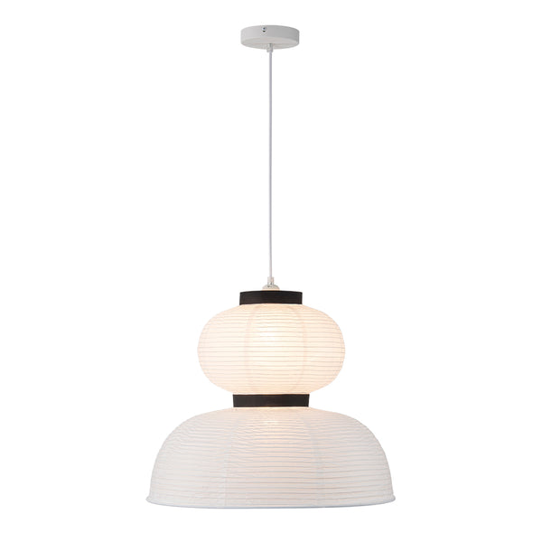 White 1-Light Cotton Paper Shade Lantern Pendant