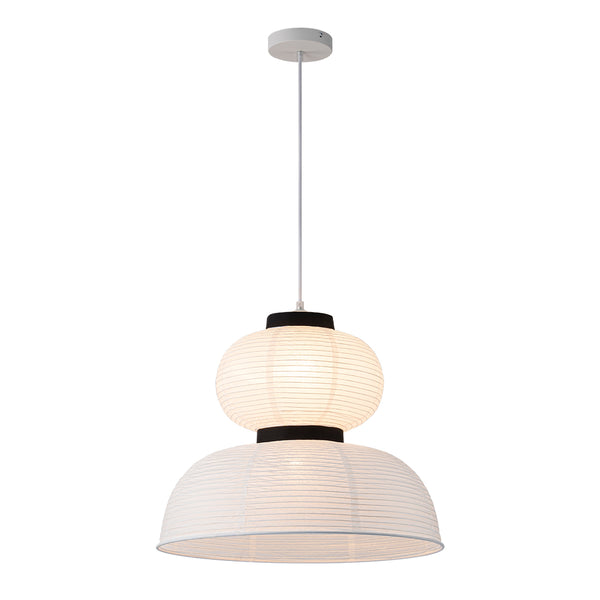 White 1-Light Cotton Paper Shade Lantern Pendant