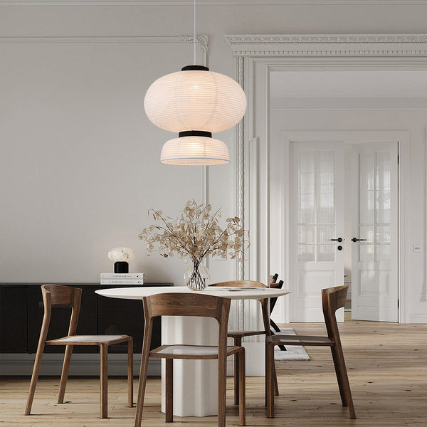 White 1-Light Cotton Paper Shade Lantern Pendant