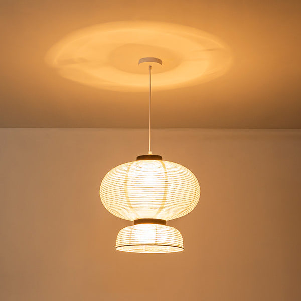 White 1-Light Cotton Paper Shade Lantern Pendant