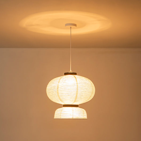 White 1-Light Cotton Paper Shade Lantern Pendant