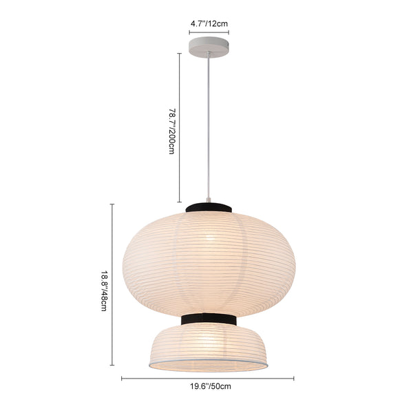 White 1-Light Cotton Paper Shade Lantern Pendant