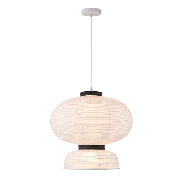White 1-Light Cotton Paper Shade Lantern Pendant