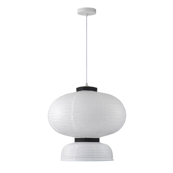 White 1-Light Cotton Paper Shade Lantern Pendant