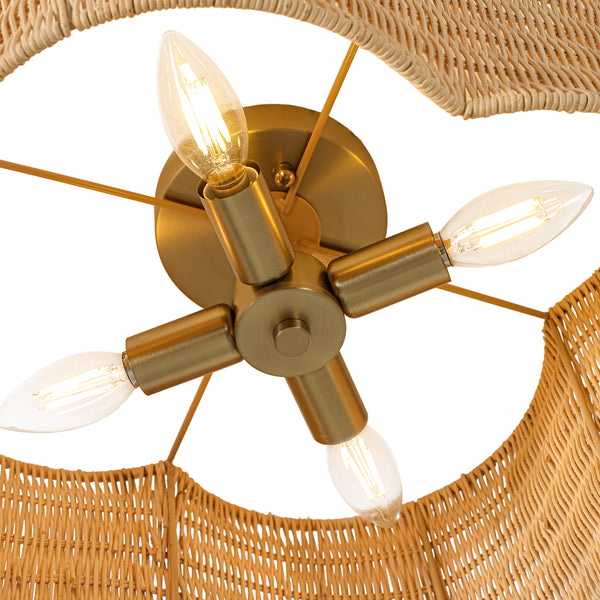 4-Lobed Scalloped Drum Rattan Semi-flush Mount