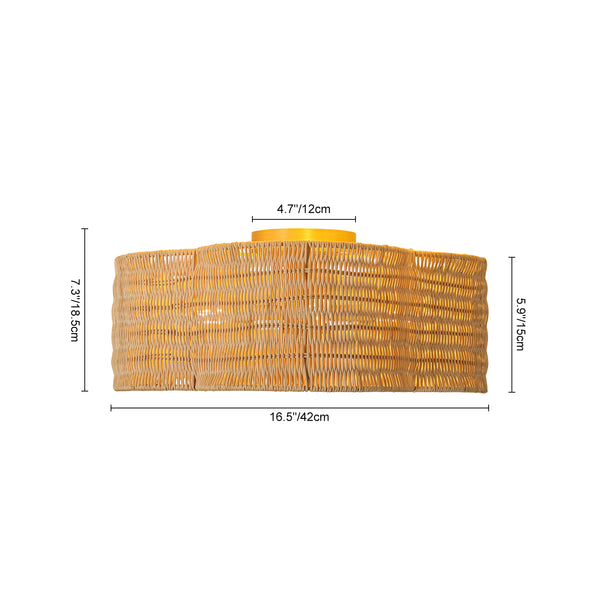 4-Lobed Scalloped Drum Rattan Semi-flush Mount