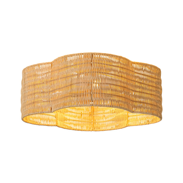4-Lobed Scalloped Drum Rattan Semi-flush Mount