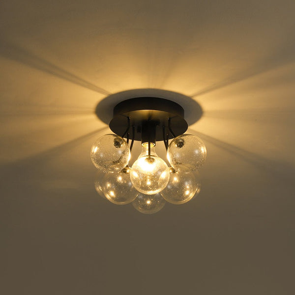 Chandelierias - 1 - Light Contemporary Cluster Seedy Glass Semi - flush Mount - Semi Flush - Black -