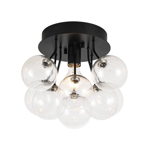 Chandelierias - 1 - Light Contemporary Cluster Seedy Glass Semi - flush Mount - Semi Flush - Black -