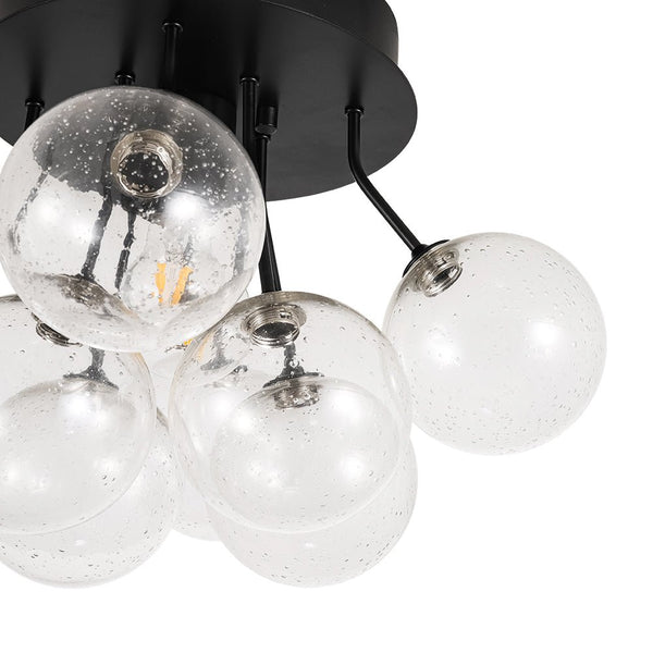 Chandelierias - 1 - Light Contemporary Cluster Seedy Glass Semi - flush Mount - Semi Flush - Black -