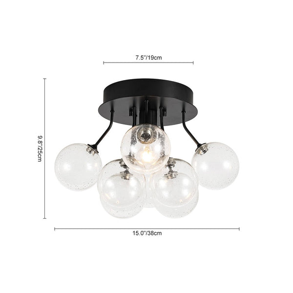 Chandelierias - 1 - Light Contemporary Cluster Seedy Glass Semi - flush Mount - Semi Flush - Black -