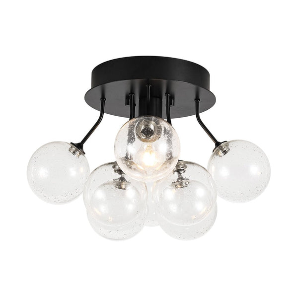Chandelierias - 1 - Light Contemporary Cluster Seedy Glass Semi - flush Mount - Semi Flush - Black -