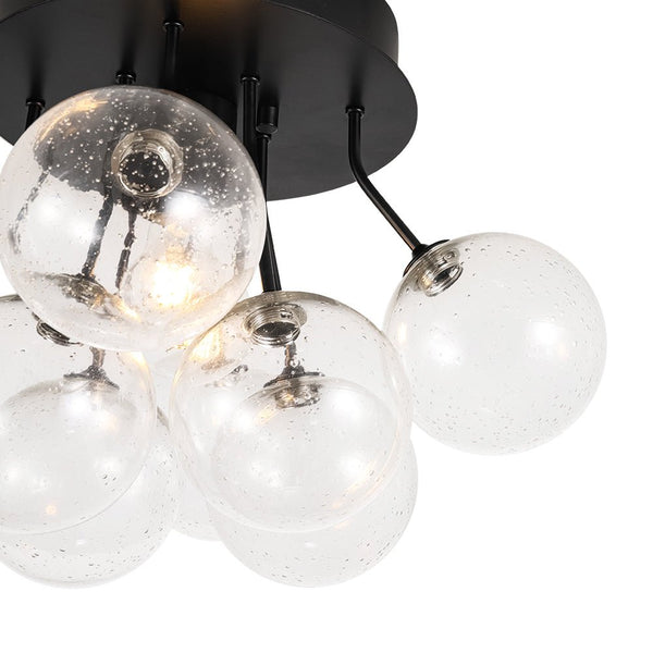 Chandelierias - 1 - Light Contemporary Cluster Seedy Glass Semi - flush Mount - Semi Flush - Black -
