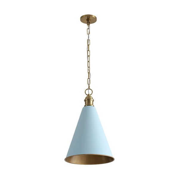 Chandelierias - 1 - Light Lake Blue Long Flared Shade Hanging Pendant - Pendants - Brass & Blue - 2 - Pack