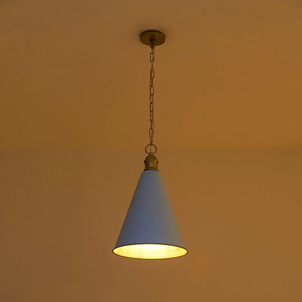 Chandelierias - 1 - Light Lake Blue Long Flared Shade Hanging Pendant - Pendants - Brass & Blue - 2 - Pack