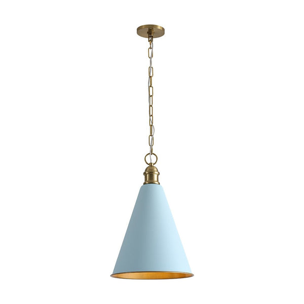 Chandelierias - 1 - Light Lake Blue Long Flared Shade Hanging Pendant - Pendants - Brass & Blue - 2 - Pack