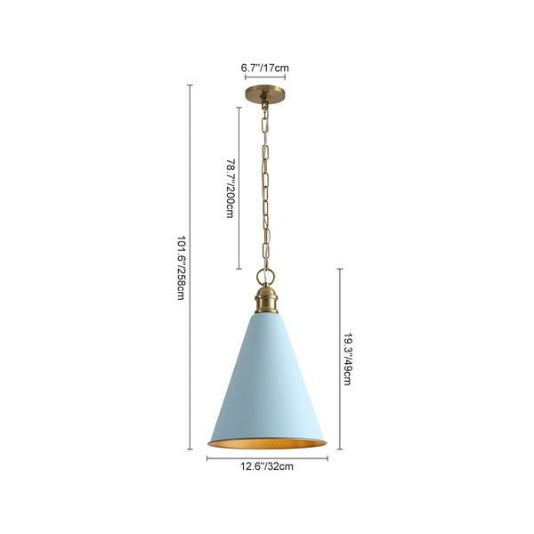Chandelierias - 1 - Light Lake Blue Long Flared Shade Hanging Pendant - Pendants - Brass & Blue - 2 - Pack