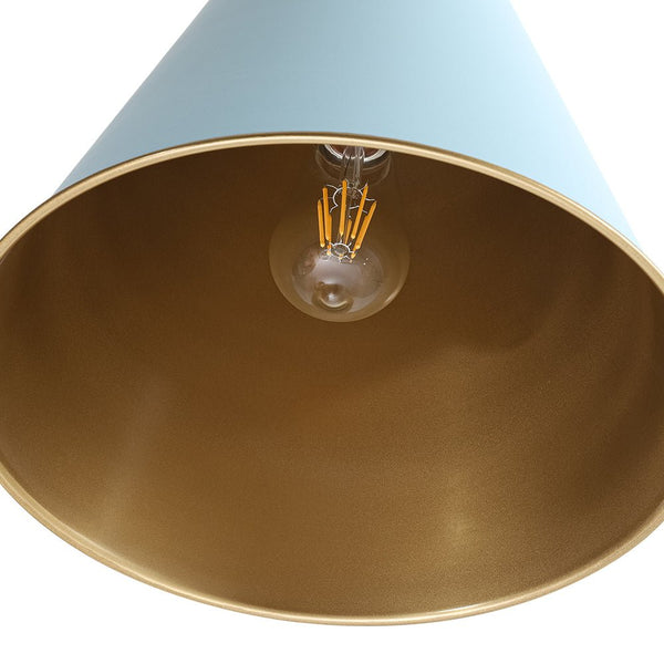 Chandelierias - 1 - Light Lake Blue Long Flared Shade Hanging Pendant - Pendants - Brass & Blue - 2 - Pack