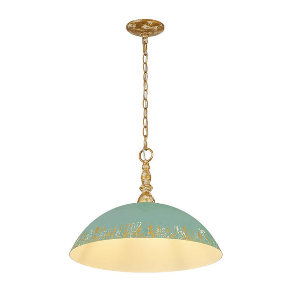 Chandelierias-1-Light Mint Green Chipped Paint Dome Pendant-Pendants-18.5 in-