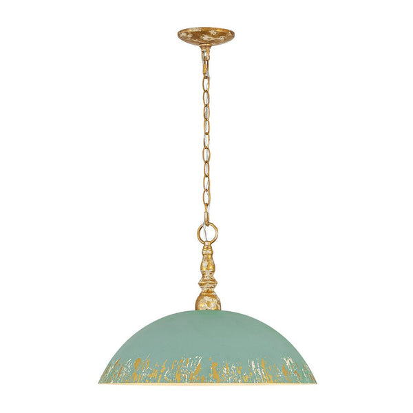 Chandelierias-1-Light Mint Green Chipped Paint Dome Pendant-Pendants-18.5 in-