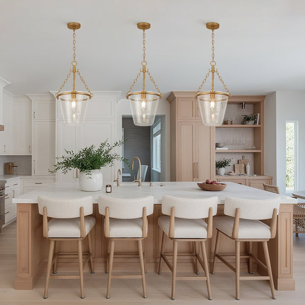 Chandelierias - 1 - Light Modern Clear Leaves Pattern Glass Single Pendant - Pendant - Brass -
