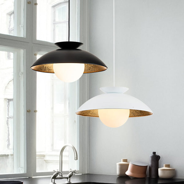 Chandelierias-1-Light Nordic Gold Leaf Dome Pendant-Pendant-White-