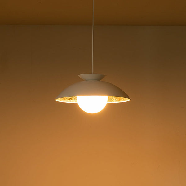 Chandelierias-1-Light Nordic Gold Leaf Dome Pendant-Pendant-White-