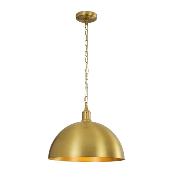 Chandelierias - 1 - Light Oversized Dimmable Metal Dome Pendant - Pendant - Brushed Brass - 15.7in