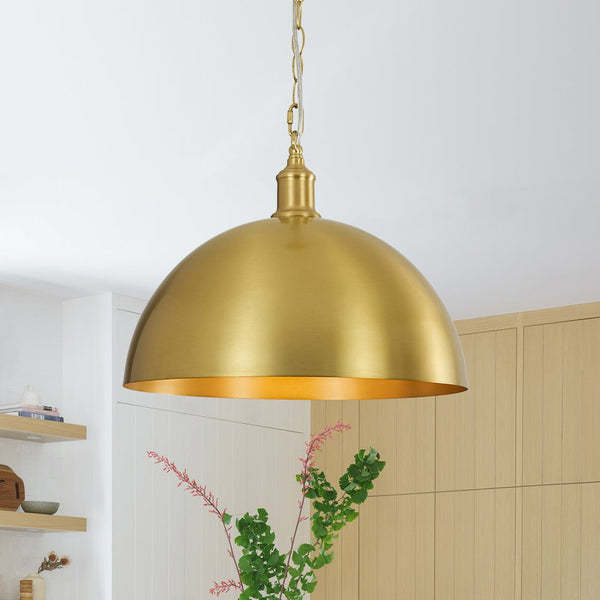 Chandelierias - 1 - Light Oversized Dimmable Metal Dome Pendant - Pendant - Brushed Brass - 15.7in