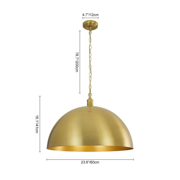 Chandelierias - 1 - Light Oversized Dimmable Metal Dome Pendant - Pendant - Brushed Brass - 15.7in