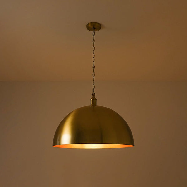 Chandelierias - 1 - Light Oversized Dimmable Metal Dome Pendant - Pendant - Brushed Brass - 15.7in