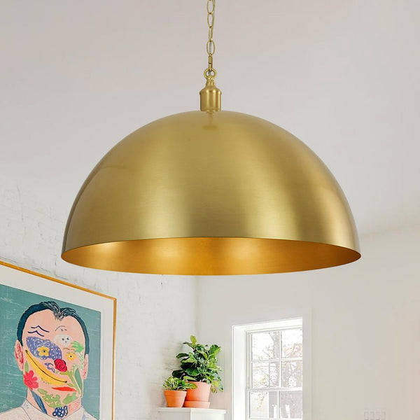 Chandelierias - 1 - Light Oversized Dimmable Metal Dome Pendant - Pendant - Brushed Brass - 23.6in