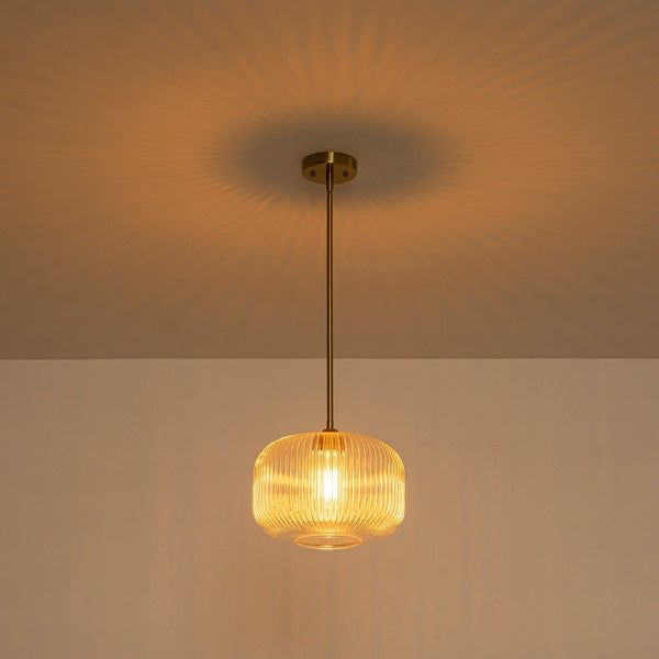 Chandelierias-1-Light Ribbed Glass Clear Lantern Kitchen Pendant-Pendants-Brass-