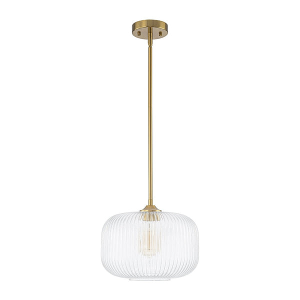 Chandelierias-1-Light Ribbed Glass Clear Lantern Kitchen Pendant-Pendants-Brass-