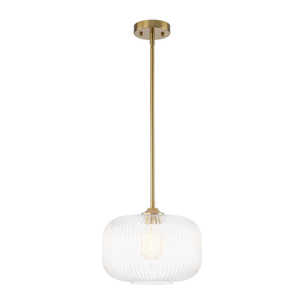 Chandelierias-1-Light Ribbed Glass Clear Lantern Kitchen Pendant-Pendants-Brass-