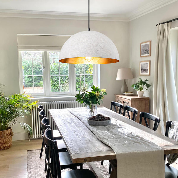 Chandelierias - 1 - Light Rough White Kitchen Island Metal Dome Pendant - Pendant - White -