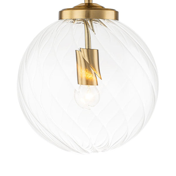 Chandelierias - 1 - Light Swirled Glass Globe Semi - flush Mount - Semi Flush - Brass -