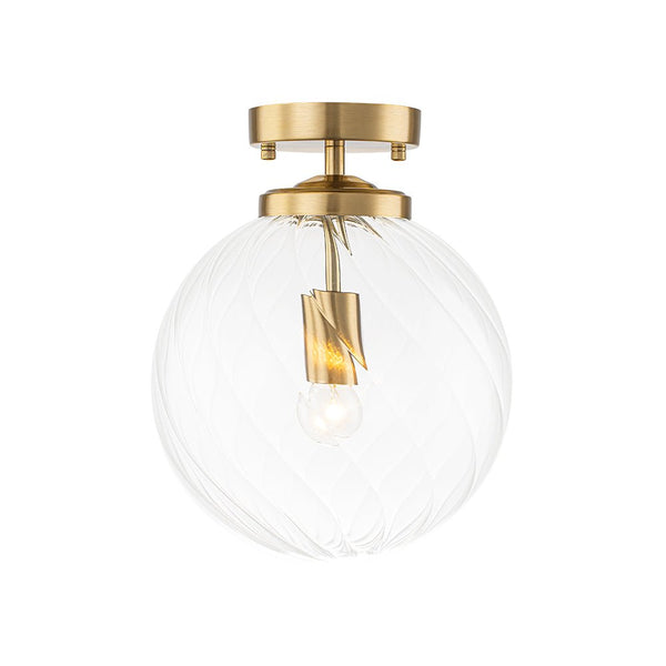 Chandelierias - 1 - Light Swirled Glass Globe Semi - flush Mount - Semi Flush - Brass -