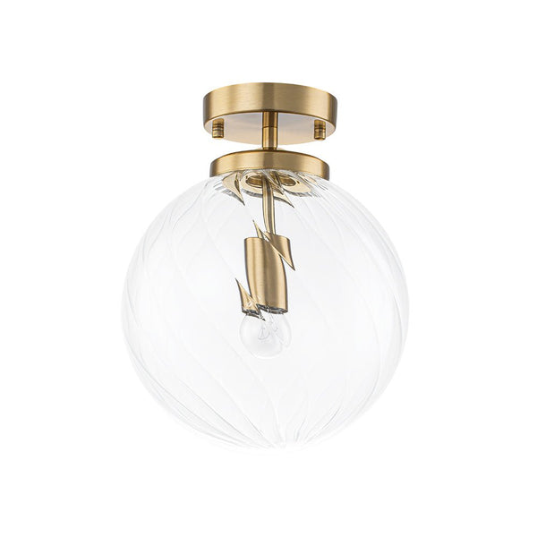 Chandelierias - 1 - Light Swirled Glass Globe Semi - flush Mount - Semi Flush - Brass -