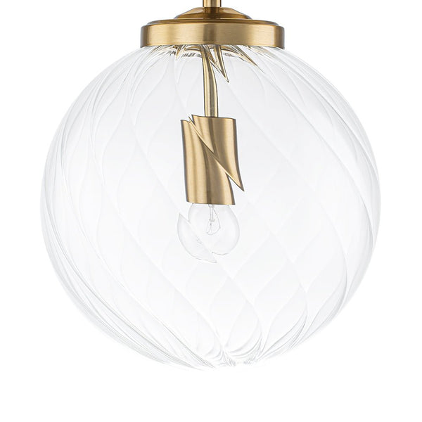 Chandelierias - 1 - Light Swirled Glass Globe Semi - flush Mount - Semi Flush - Brass -