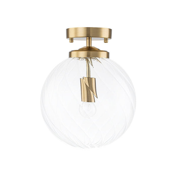 Chandelierias - 1 - Light Swirled Glass Globe Semi - flush Mount - Semi Flush - Brass -