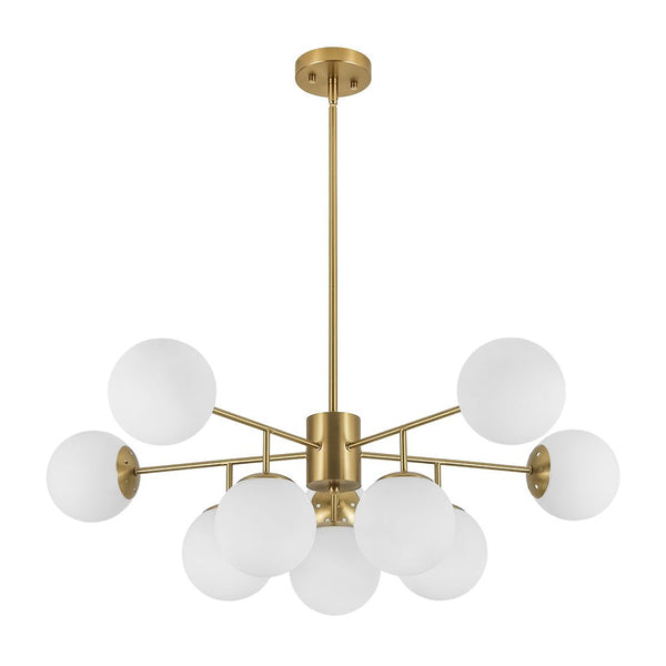 Chandelierias - 10 - Light Dual - Mount Sputnik Dimmable Frosted Glass Chandelier - Chandeliers - Brushed Brass -
