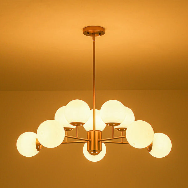 Chandelierias - 10 - Light Dual - Mount Sputnik Dimmable Frosted Glass Chandelier - Chandeliers - Brushed Brass -